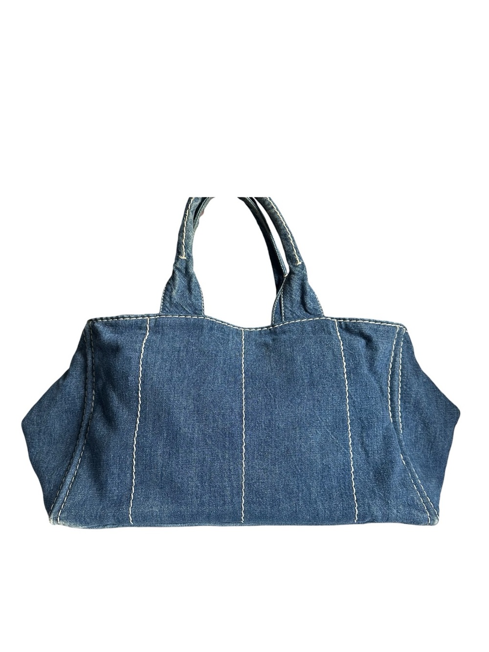 Authentic Prada Canapa Large GM Denim Travel Tote Weekender Bag Blue Italy - Picture 9 of 16